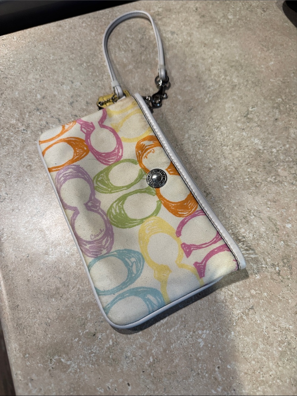 Coach Cream Multicolor Circle Print Wristlet